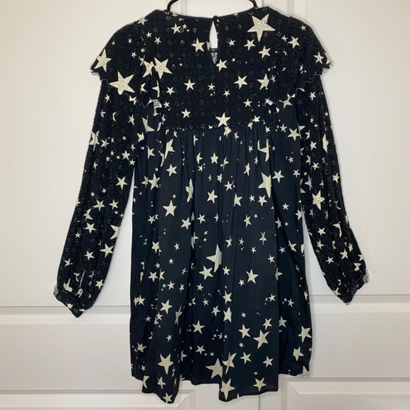 Farm Rio Stardust Mini Dress Eyelet Ruffle Star Print Babydoll Size S - Picture 2 of 12